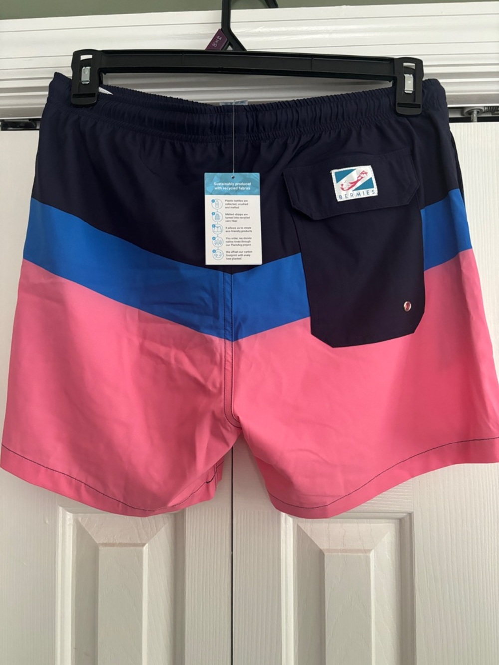 Bermies Colorblock Men's Swim Trunks — Navy, Blue & Pink